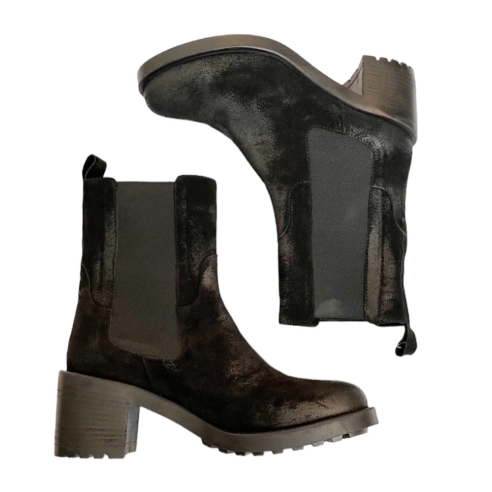 EMANUELE CRASTO Black Suede Leather Chelsea Lug Sole Boots EU 39=8.5-9